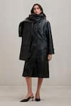 Buy_Deme By Gabriella_Black Leather Cooper Button Down Long Jacket _Online_at_Aza_Fashions