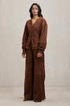 Buy Deme By Gabriella Chocolate Suede Panelled Chelsea Pant Online at Aza Fashions Buy_Deme By Gabriella_Chocolate Suede Panelled Chelsea Pant _Online_at_Aza_Fashions