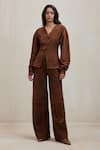 Deme By Gabriella Chocolate Suede Panelled Chelsea Pant at Aza Fashions Deme By Gabriella_Chocolate Suede Panelled Chelsea Pant _at_Aza_Fashions