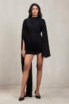 Buy_Deme By Gabriella_Black High , Cowl Aeros Tina Draped Long Sleeve Short Dress _Online_at_Aza_Fashions