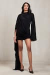 Shop_Deme By Gabriella_Black High , Cowl Aeros Tina Draped Long Sleeve Short Dress _Online_at_Aza_Fashions