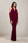 Shop_Deme By Gabriella_Wine Net V-, Halter Kimberly Draped Maxi Dress _Online_at_Aza_Fashions
