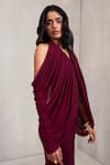 Shop_Deme By Gabriella_Wine Net V-, Halter Kimberly Draped Maxi Dress 