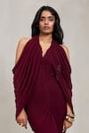 Deme By Gabriella_Wine Net V-, Halter Kimberly Draped Maxi Dress _Online
