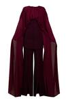 Deme By Gabriella_Wine Net Round Neck Arwen Draped Gathered Top And Slit Flare Pant Set _Online_at_Aza_Fashions