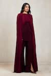 Deme By Gabriella_Wine Net Round Neck Arwen Draped Gathered Top And Slit Flare Pant Set _at_Aza_Fashions