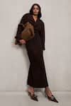 Buy_Deme By Gabriella_Brown Suede V-neck Alexis Wrap Maxi Dress _at_Aza_Fashions
