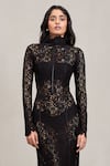 Deme By Gabriella_Black Lace High Neck Melora Long Sleeve Maxi Dress _at_Aza_Fashions