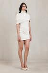 Deme By Gabriella_Off White Knit High Neck Janine Cable Turtleneck Short Dress _at_Aza_Fashions