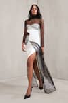 Deme By Gabriella_Off White , Satin High Neck Jill Asymmetric Top And Skirt Set _Online_at_Aza_Fashions