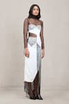 Deme By Gabriella_Off White , Satin High Neck Jill Asymmetric Top And Skirt Set _at_Aza_Fashions