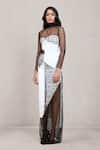 Buy_Deme By Gabriella_Off White , Satin High Neck Jill Asymmetric Top And Skirt Set 