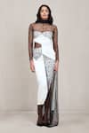 Buy_Deme By Gabriella_Off White , Satin High Neck Jill Asymmetric Top And Skirt Set _at_Aza_Fashions