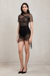 Buy_Deme By Gabriella_Black Lace High Neck Short Sleeve _Online_at_Aza_Fashions