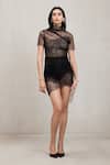 Shop_Deme By Gabriella_Black Lace High Neck Short Sleeve _at_Aza_Fashions