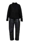 Deme By Gabriella_Black Leather, Suede High Neck Button Down _Online_at_Aza_Fashions