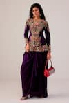 Buy_Rishi And Soujit_Purple Bemberg, Crepe Embroidery, Pearls Multicolor Thread Peplum Top And Skirt _at_Aza_Fashions