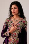 Rishi And Soujit_Purple Bemberg, Crepe Embroidery, Pearls Multicolor Thread Peplum Top And Skirt _Online_at_Aza_Fashions