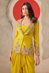Buy_Rishi And Soujit_Yellow Bemberg, Crepe Embroidery, Pearls Sweetheart Blazer And Draped Skirt Set _Online_at_Aza_Fashions
