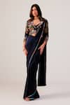 Buy_Rishi And Soujit_Navy Bemberg, Crepe, Silk Embroidery, Pearls Thread Draped Saree And Blouse _at_Aza_Fashions