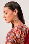 Rishi And Soujit_Rust Bemberg, Crepe, Silk Embroidery, Pearls Floral Wrap Top And Drape Skirt Set _Online_at_Aza_Fashions