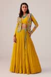 Buy_Rishi And Soujit_Yellow Bemberg, Georgette, Silk Embroidery, Pearls Floral Jacket And Lehenga Set _at_Aza_Fashions