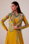 Rishi And Soujit_Yellow Bemberg, Georgette, Silk Embroidery, Pearls Floral Jacket And Lehenga Set _Online_at_Aza_Fashions