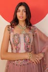 Buy_Rishi And Soujit_Pink Bemberg, Silk, Organza, Crepe Embroidery, Multi Thread Corset Lehenga Set _Online_at_Aza_Fashions