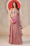 Buy_Rishi And Soujit_Pink Bemberg, Silk, Organza, Crepe Embroidery, Multi Thread Corset Lehenga Set _at_Aza_Fashions