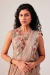 Shop Rishi And Soujit Beige Satin, Chiffon Embroidery, Waistcoat And Pleated Pre-draped Pant Saree Online at Aza Fashions Shop_Rishi And Soujit_Beige Satin, Chiffon Embroidery, Waistcoat And Pleated Pre-draped Pant Saree _Online_at_Aza_Fashions