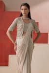 Buy_Rishi And Soujit_Ivory Crepe Beads, Sequins, Pearls, Hand Pre-draped Saree Jacket Blouse _Online_at_Aza_Fashions