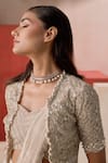 Shop_Rishi And Soujit_Ivory Crepe Beads, Sequins, Pearls, Hand Pre-draped Saree Jacket Blouse _Online_at_Aza_Fashions