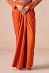 Buy_Rishi And Soujit_Orange Jacquard Beads, Sequins, Mirrors, Embroidery Jacket And Draped Skirt Set _Online_at_Aza_Fashions