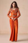 Buy_Rishi And Soujit_Orange Jacquard Beads, Sequins, Mirrors, Embroidery Jacket And Draped Skirt Set _at_Aza_Fashions