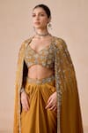 Buy_Rishi And Soujit_Mustard Jacquard Beads, Sequins, Mirrors, Embroidery Katdana Sequence Set _Online_at_Aza_Fashions