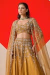 Buy_Rishi And Soujit_Mustard Jacquard Beads, Sequins, Mirrors, Katdana Sequence Work Lehenga Set _Online_at_Aza_Fashions