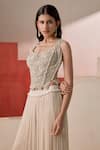 Buy_Rishi And Soujit_Ivory Crepe, Organza, Georgette Beads, Embroidered Corset And Gathered Pant Set _Online_at_Aza_Fashions