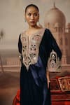 Buy_Sabe_Navy Velvet Zari, Pearls, Sequins, Embroidery V-neck Mehwar Kurta _Online_at_Aza_Fashions