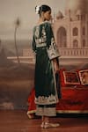 Shop_Sabe_Green Velvet Zari, Pearls, Sequins, Embroidery V-neck Zaira Kurta Set _at_Aza_Fashions