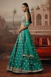 Sabe_Green Silk, Net Sequins, Pearls, Embroidery, Zari V-neck Panna Lehenga Set _Online_at_Aza_Fashions