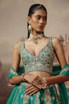 Buy_Sabe_Green Silk, Net Sequins, Pearls, Embroidery, Zari V-neck Panna Lehenga Set _Online_at_Aza_Fashions