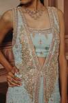 Buy Sabe Sky Blue Georgette Embroidery, Sequins, Zari Open Nusra Jacket Palazzo Set Online at Aza Fashions Buy_Sabe_Sky Blue Georgette Embroidery, Sequins, Zari Open Nusra Jacket Palazzo Set _Online_at_Aza_Fashions