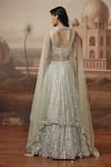 Shop_Sabe_Grey Net Mirrors, Crystals, Sequins, Embroidery V-neck Naaz Hand Lehenga Set _at_Aza_Fashions