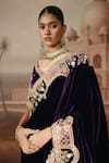 Sabe_Purple Velvet Embroidery, Applique, Metallic Thread Raahi Saree With Blouse _Online_at_Aza_Fashions