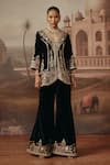 Buy_Sabe_Black Velvet Embroidery, Applique, Metallic Sahar Kurta And Bell Bottom Pant Set _at_Aza_Fashions