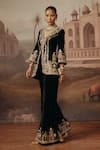 Sabe_Black Velvet Embroidery, Applique, Metallic Sahar Kurta And Bell Bottom Pant Set _Online_at_Aza_Fashions