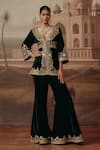 Buy Sabe Emerald Green Velvet Embroidery, Metallic Thread Nayla Peplum Kurta And Pant Set at Aza Fashions Buy_Sabe_Emerald Green Velvet Embroidery, Metallic Thread Nayla Peplum Kurta And Pant Set _at_Aza_Fashions