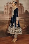 Sabe Navy Velvet Embroidery, Metallic Thread Split V-neck Meher Anarkali And Pant Set Online at Aza Fashions Sabe_Navy Velvet Embroidery, Metallic Thread Split V-neck Meher Anarkali And Pant Set _Online_at_Aza_Fashions