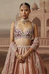 Sabe_Pink Silk, Tissue Embroidery, Sequins, Pearls, Gulbahar Shimmer Lehenga Set _Online_at_Aza_Fashions