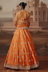 Shop_Sabe_Orange Silk, Net Mirrors, Zari, Beads, Pearls, Sequins, Kesar Motif Lehenga Set _at_Aza_Fashions